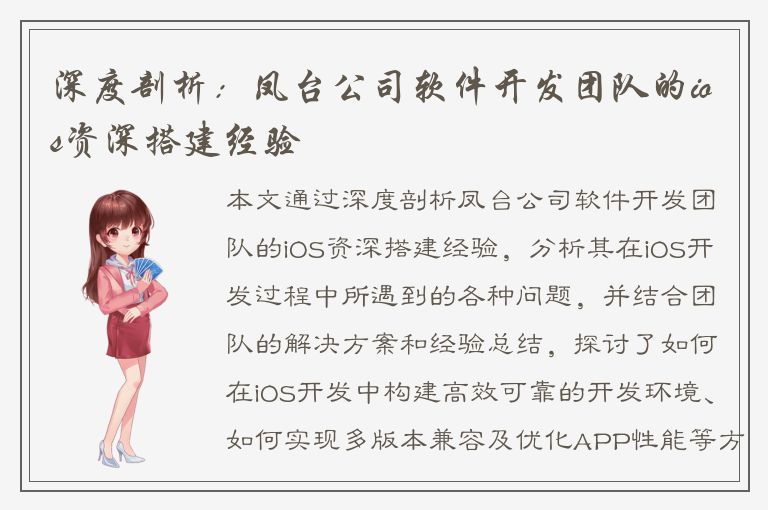 深度剖析：凤台公司软件开发团队的ios资深搭建经验