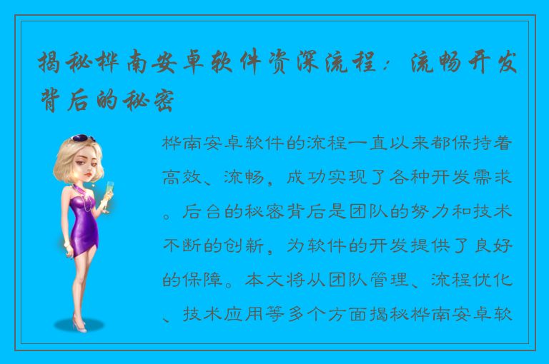 揭秘桦南安卓软件资深流程：流畅开发背后的秘密