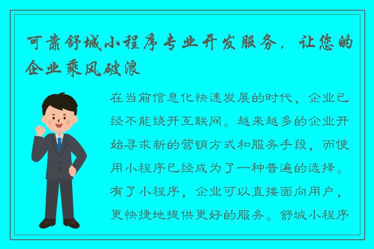 可靠舒城小程序专业开发服务，让您的企业乘风破浪