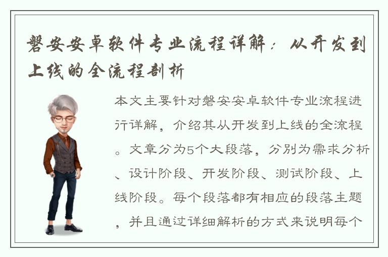 磐安安卓软件专业流程详解：从开发到上线的全流程剖析