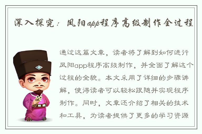 深入探究：凤阳app程序高级制作全过程