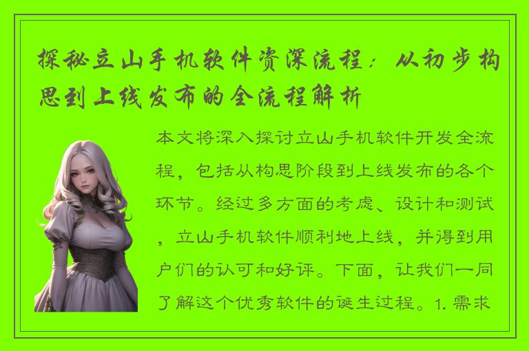 探秘立山手机软件资深流程：从初步构思到上线发布的全流程解析