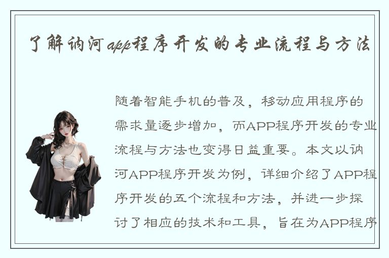 了解讷河app程序开发的专业流程与方法