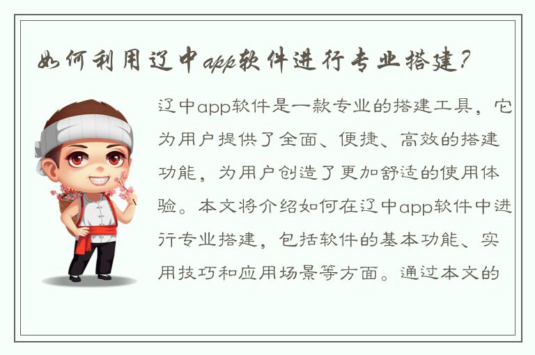 如何利用辽中app软件进行专业搭建？