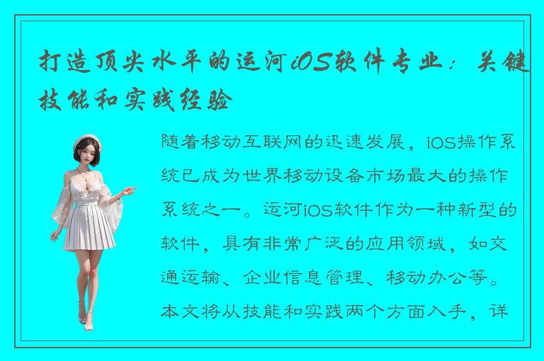 打造顶尖水平的运河iOS软件专业：关键技能和实践经验