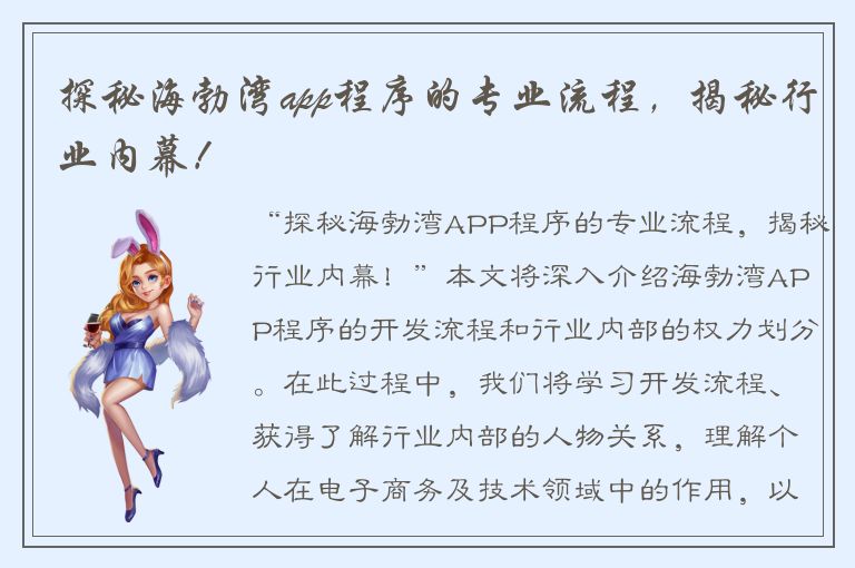 探秘海勃湾app程序的专业流程，揭秘行业内幕！