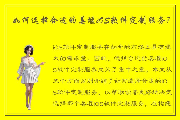 如何选择合适的姜堰iOS软件定制服务？