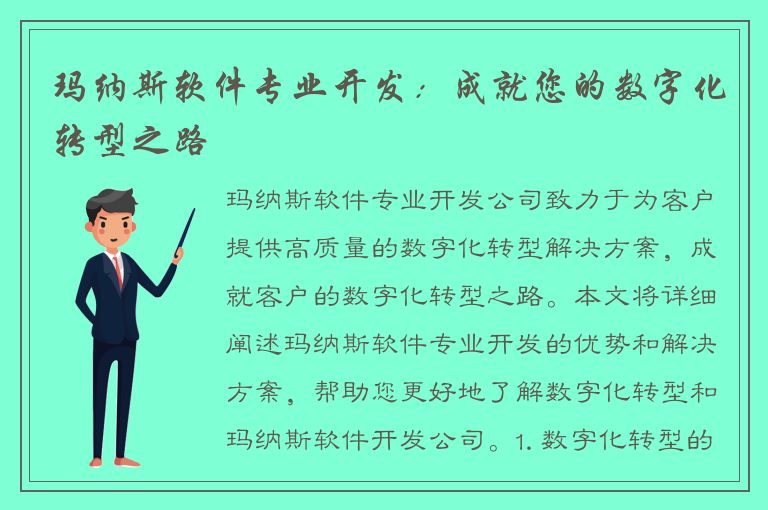 玛纳斯软件专业开发：成就您的数字化转型之路