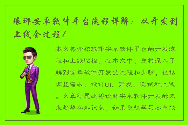 琅琊安卓软件平台流程详解：从开发到上线全过程！