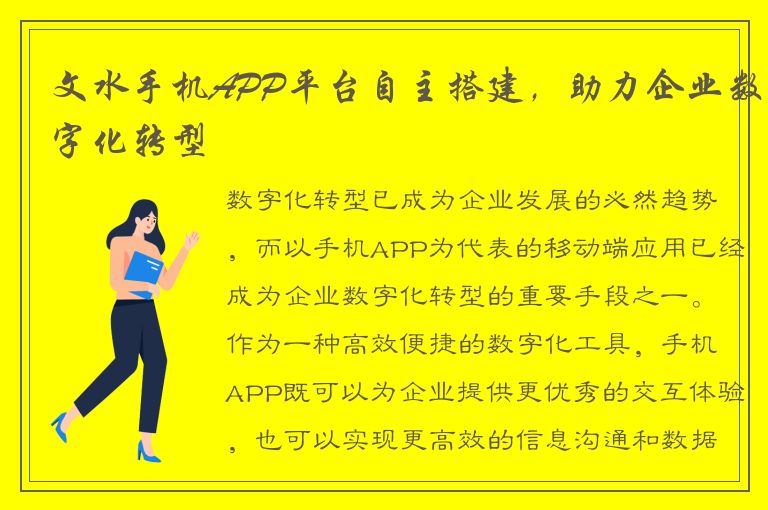 文水手机APP平台自主搭建，助力企业数字化转型