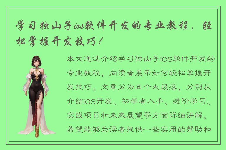 学习独山子ios软件开发的专业教程，轻松掌握开发技巧！