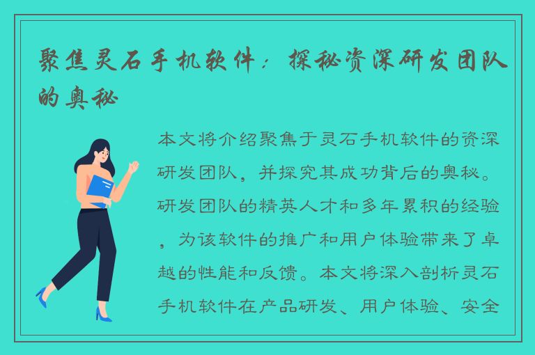 聚焦灵石手机软件：探秘资深研发团队的奥秘