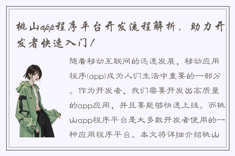 桃山app程序平台开发流程解析，助力开发者快速入门！