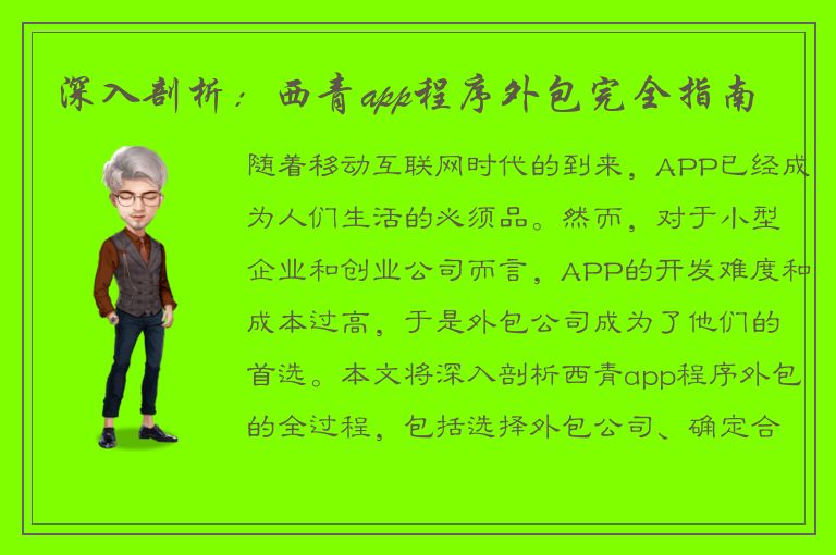 深入剖析：西青app程序外包完全指南