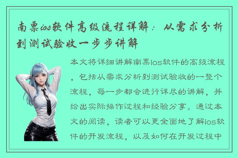 南票ios软件高级流程详解：从需求分析到测试验收一步步讲解