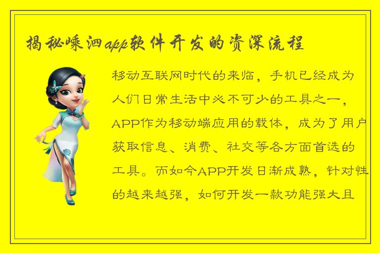 揭秘嵊泗app软件开发的资深流程