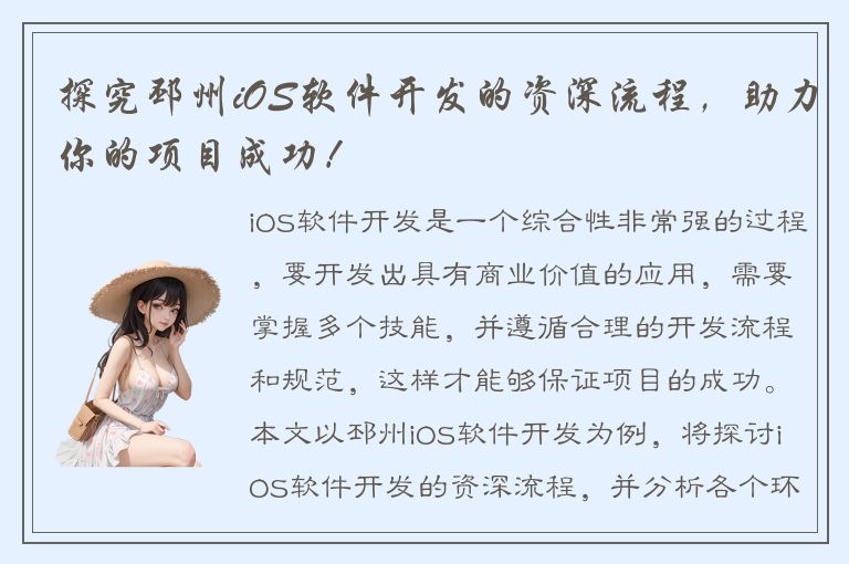 探究邳州iOS软件开发的资深流程，助力你的项目成功！