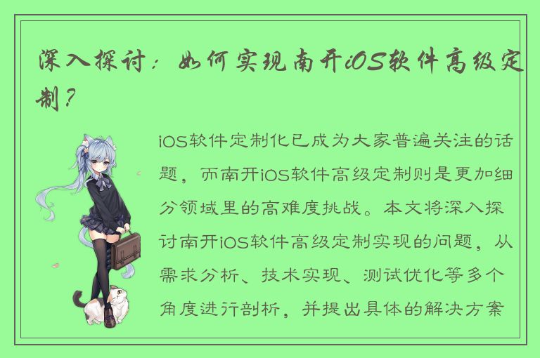 深入探讨：如何实现南开iOS软件高级定制？