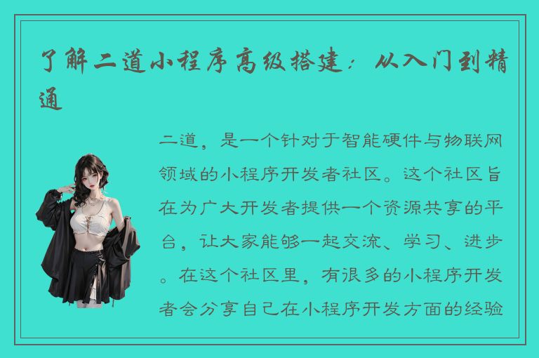 了解二道小程序高级搭建：从入门到精通