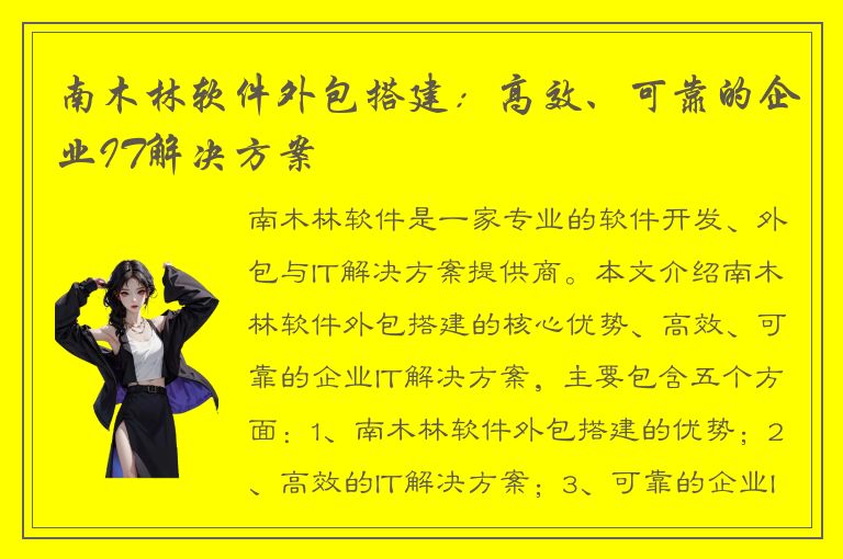 南木林软件外包搭建：高效、可靠的企业IT解决方案