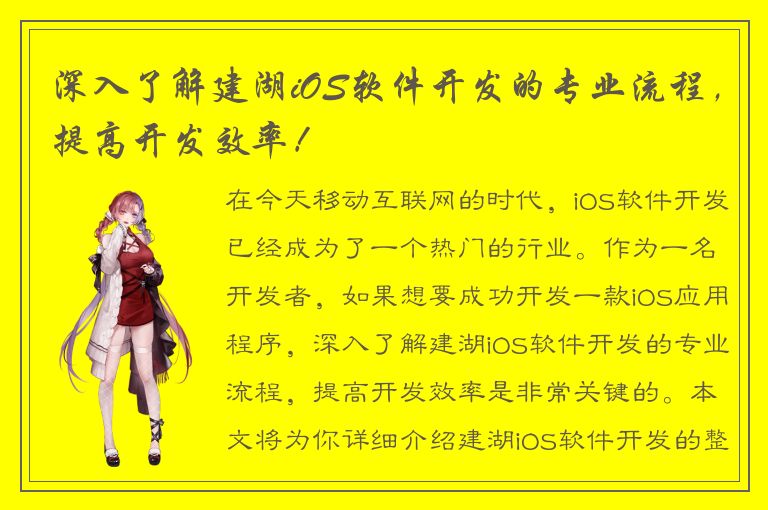 深入了解建湖iOS软件开发的专业流程，提高开发效率！