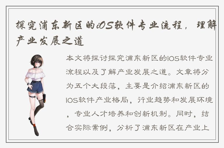 探究浦东新区的iOS软件专业流程，理解产业发展之道