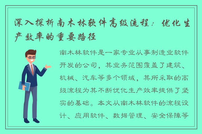 深入探析南木林软件高级流程：优化生产效率的重要路径