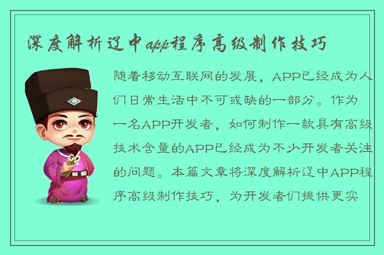 深度解析辽中app程序高级制作技巧