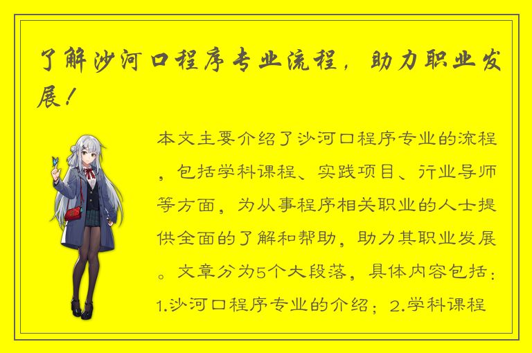 了解沙河口程序专业流程，助力职业发展！