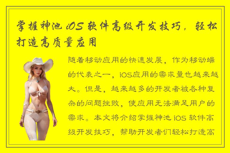 掌握神池 iOS 软件高级开发技巧，轻松打造高质量应用