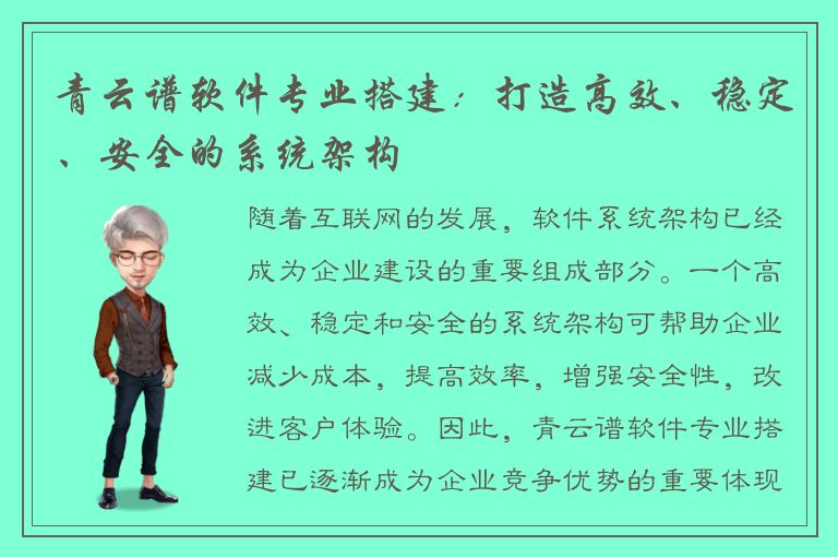 青云谱软件专业搭建：打造高效、稳定、安全的系统架构