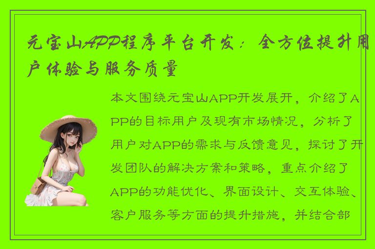 元宝山APP程序平台开发：全方位提升用户体验与服务质量