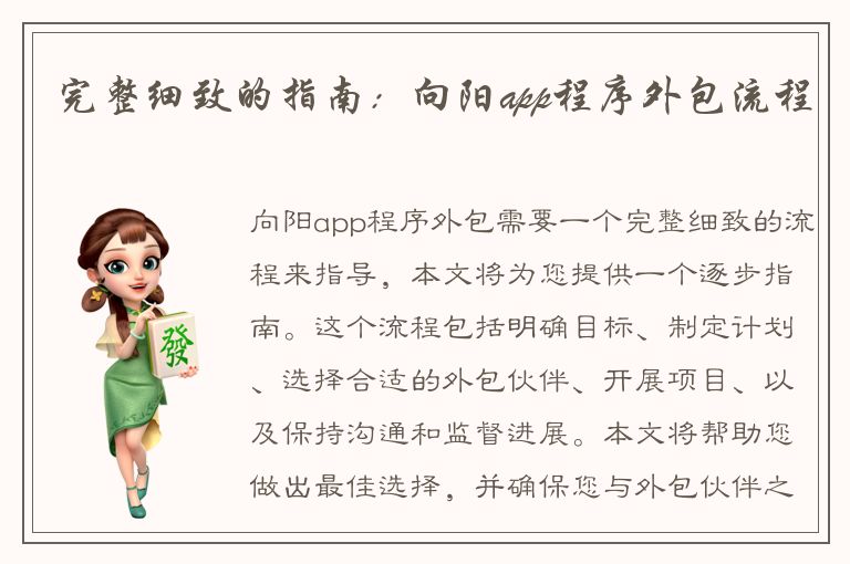 完整细致的指南：向阳app程序外包流程