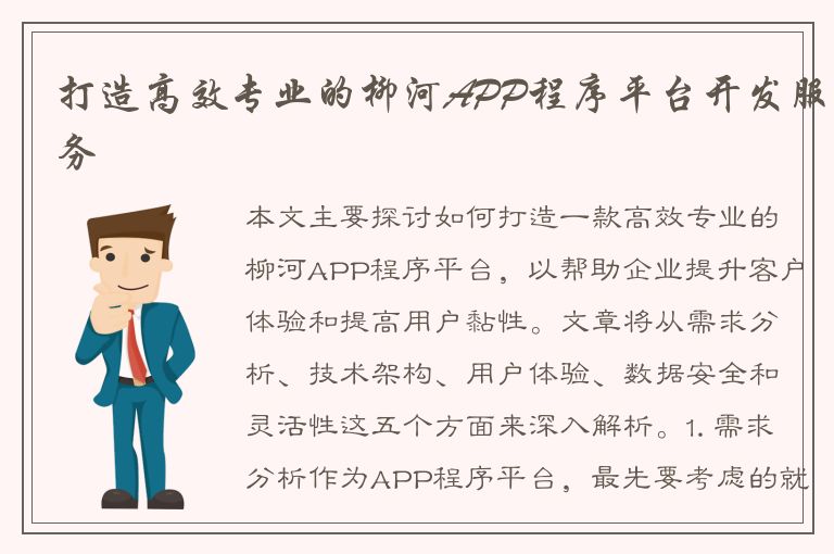 打造高效专业的柳河APP程序平台开发服务