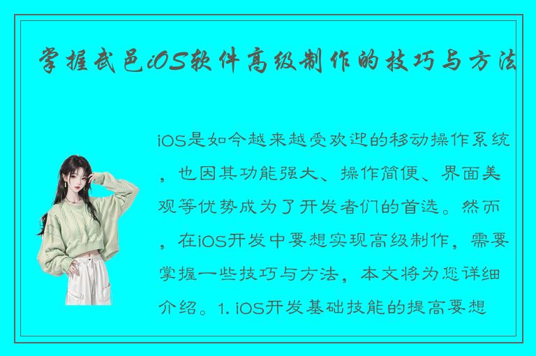 掌握武邑iOS软件高级制作的技巧与方法