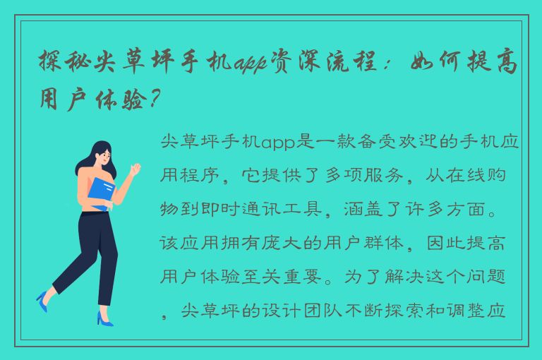 探秘尖草坪手机app资深流程：如何提高用户体验？