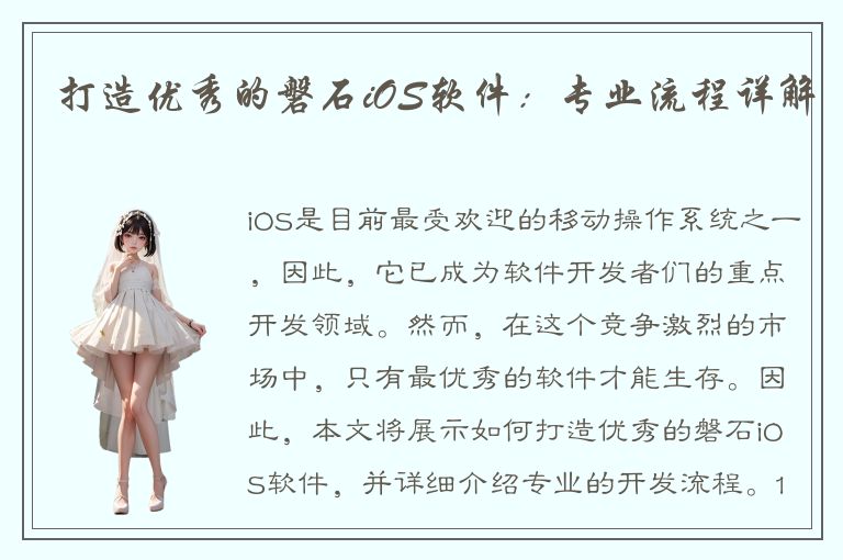 打造优秀的磐石iOS软件：专业流程详解