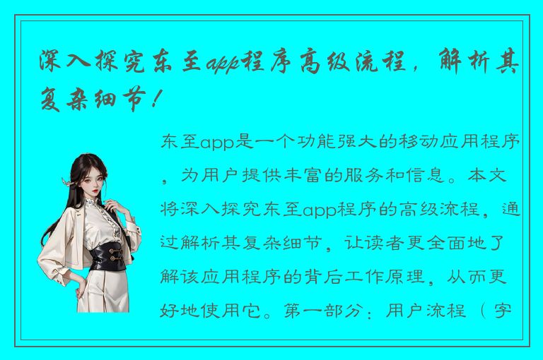 深入探究东至app程序高级流程，解析其复杂细节！