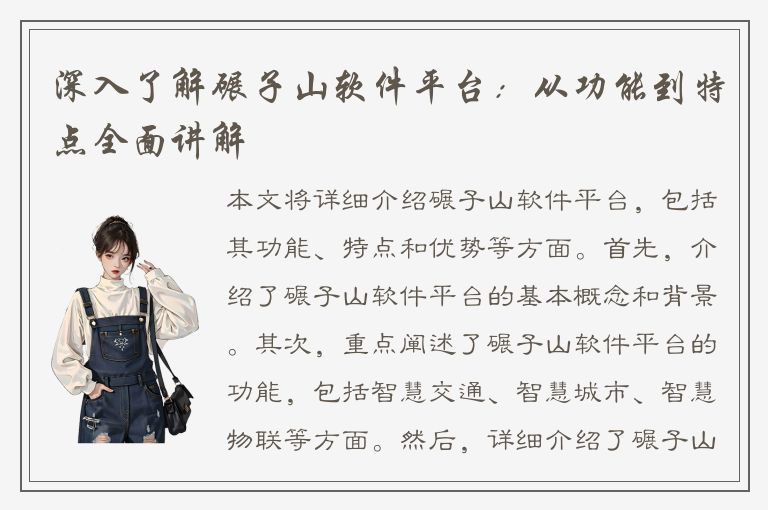 深入了解碾子山软件平台：从功能到特点全面讲解