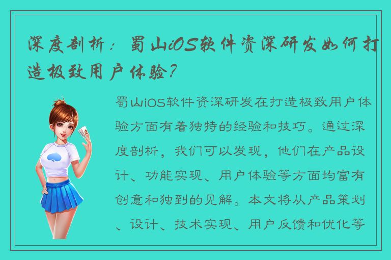 深度剖析：蜀山iOS软件资深研发如何打造极致用户体验？