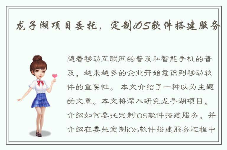 龙子湖项目委托，定制iOS软件搭建服务