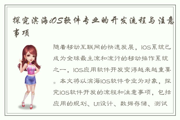 探究滨海iOS软件专业的开发流程与注意事项