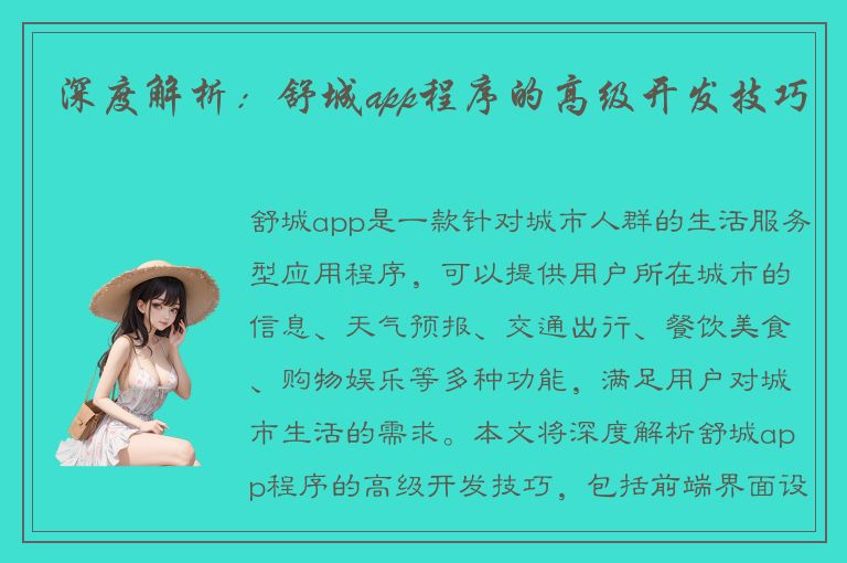 深度解析：舒城app程序的高级开发技巧