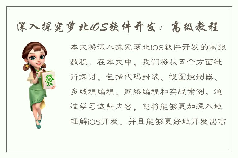 深入探究萝北iOS软件开发：高级教程