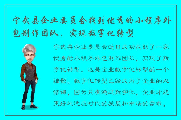 宁武县企业委员会找到优秀的小程序外包制作团队，实现数字化转型