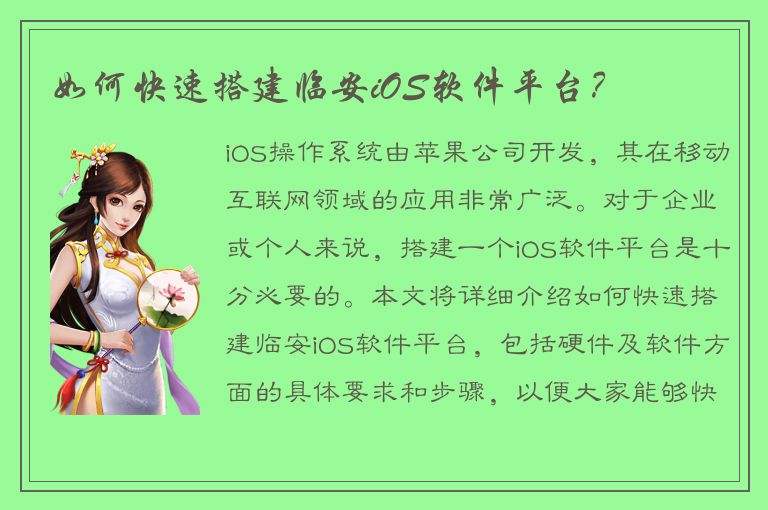 如何快速搭建临安iOS软件平台？