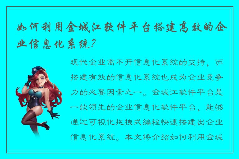 如何利用金城江软件平台搭建高效的企业信息化系统？