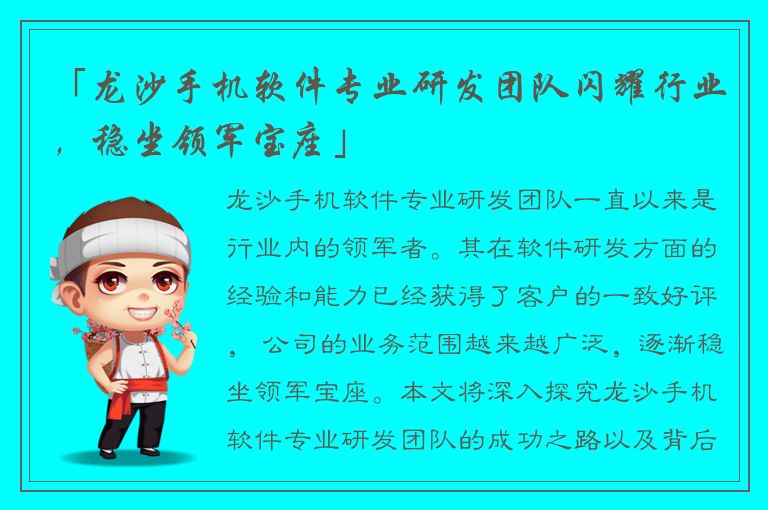 「龙沙手机软件专业研发团队闪耀行业，稳坐领军宝座」