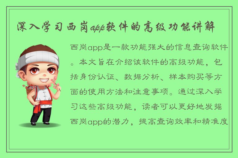 深入学习西岗app软件的高级功能讲解