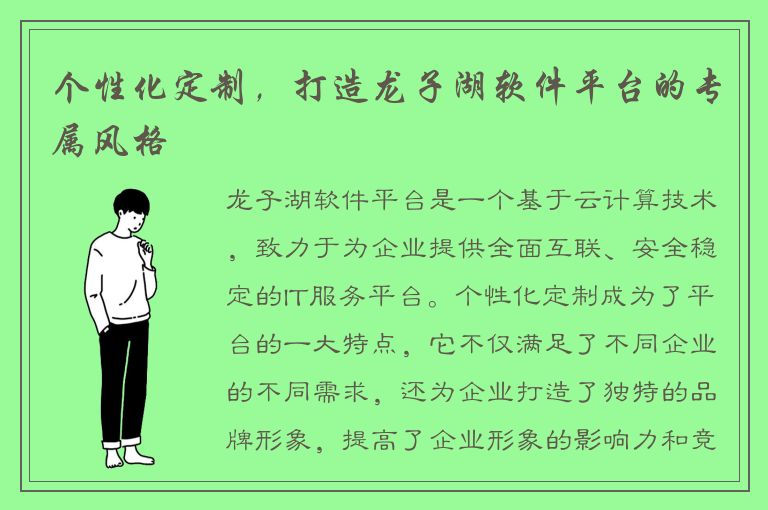 个性化定制，打造龙子湖软件平台的专属风格